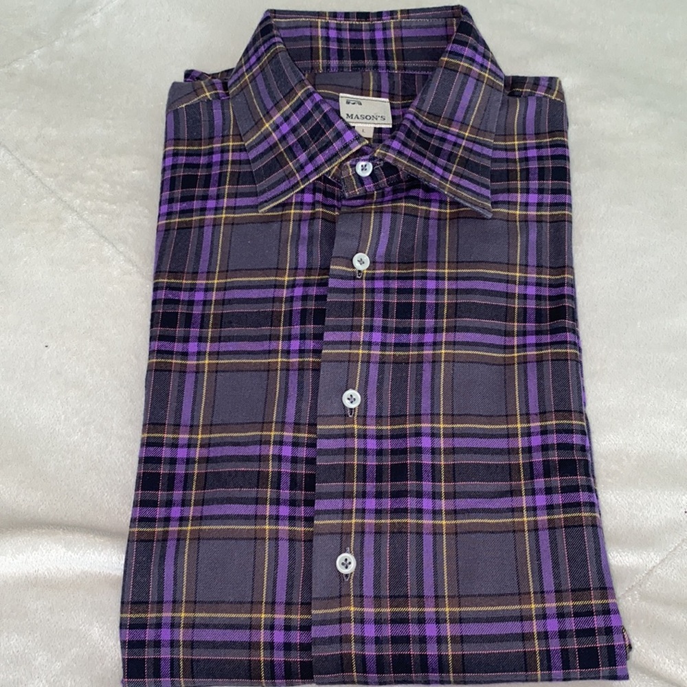 Mason’s button down plaid shirt
